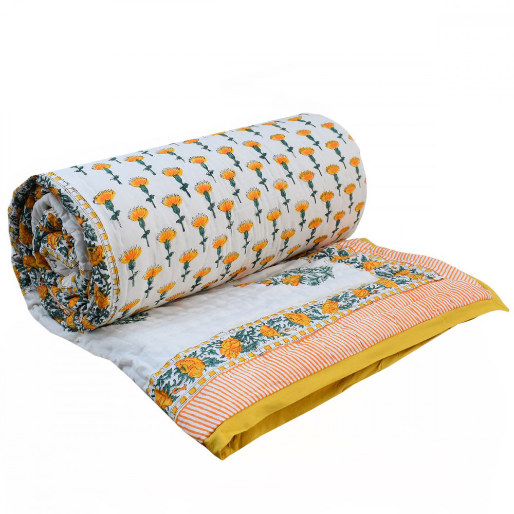 Image of Hand Block Printed Cotton Queen Size Quilt | 202525