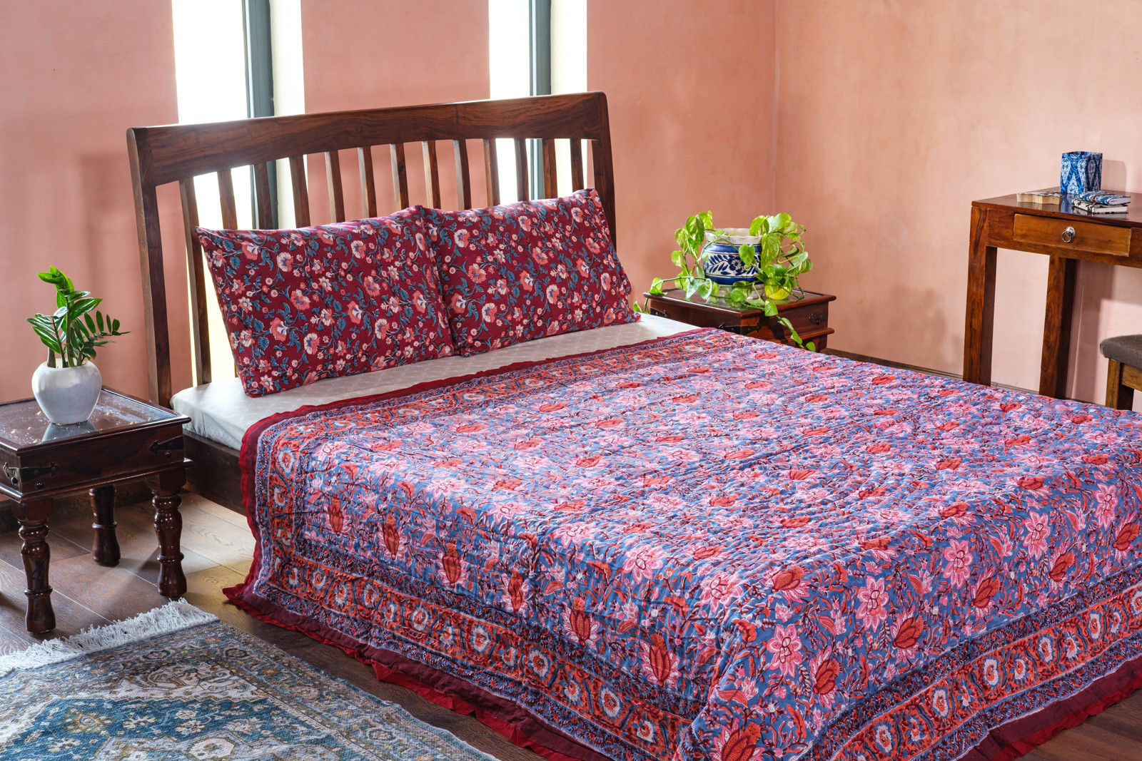 Hand Block Printed Cotton Queen Size Quilt Firdaus Gud 204865