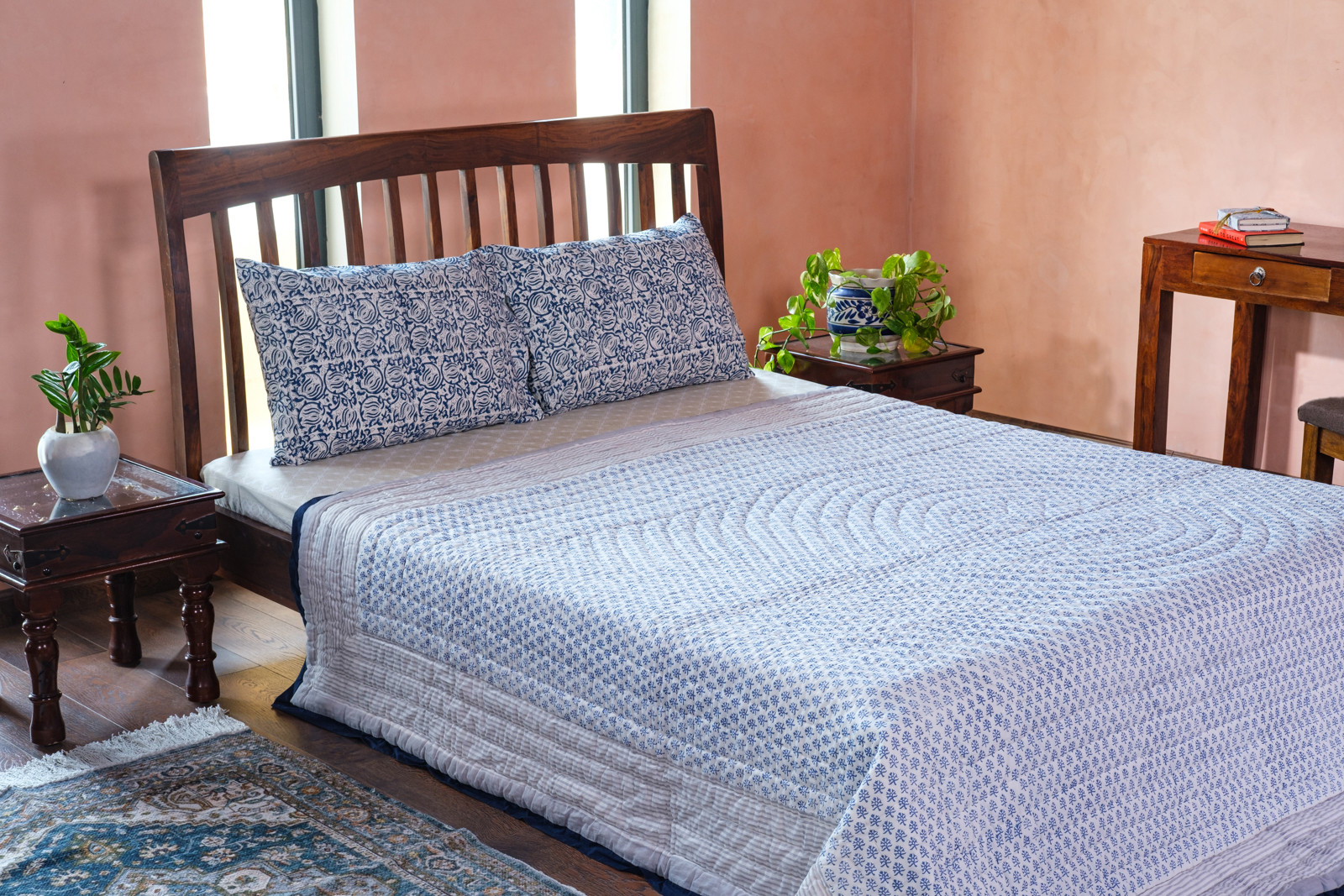 Hand Block Printed Cotton Queen Size Quilt Shehnaaz Boota 206961