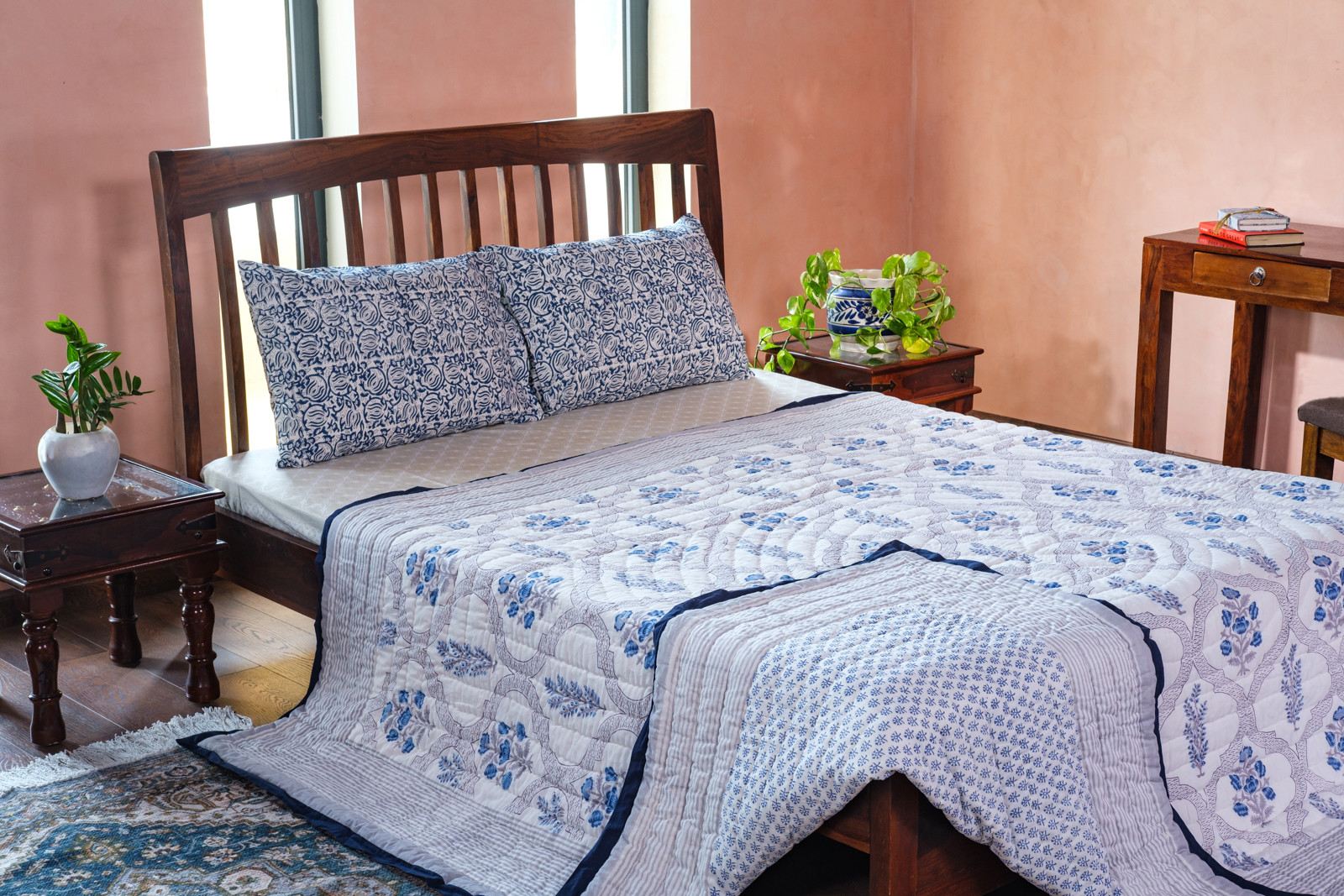 Hand Block Printed Cotton Queen Size Quilt  Shehnaaz Boota 206961