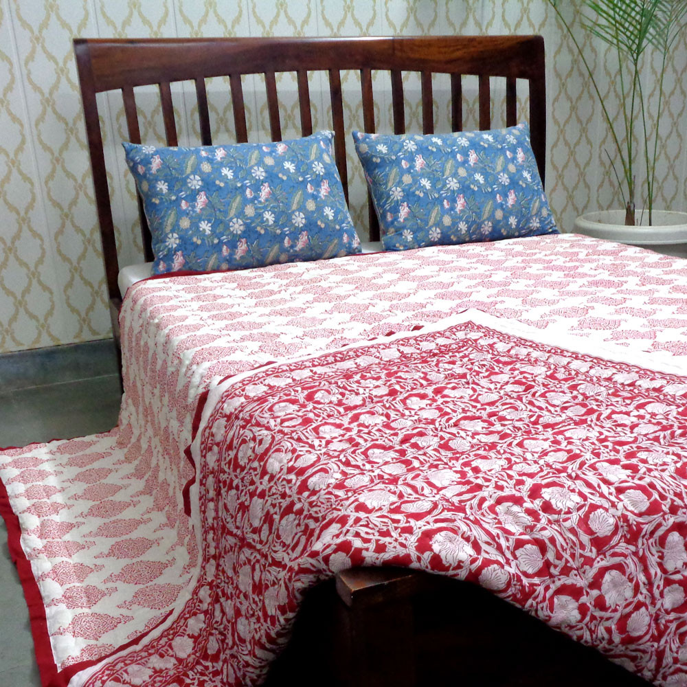 Hand Block Printed Cotton Quilt King Size  Bauhaus Lolipop 502191