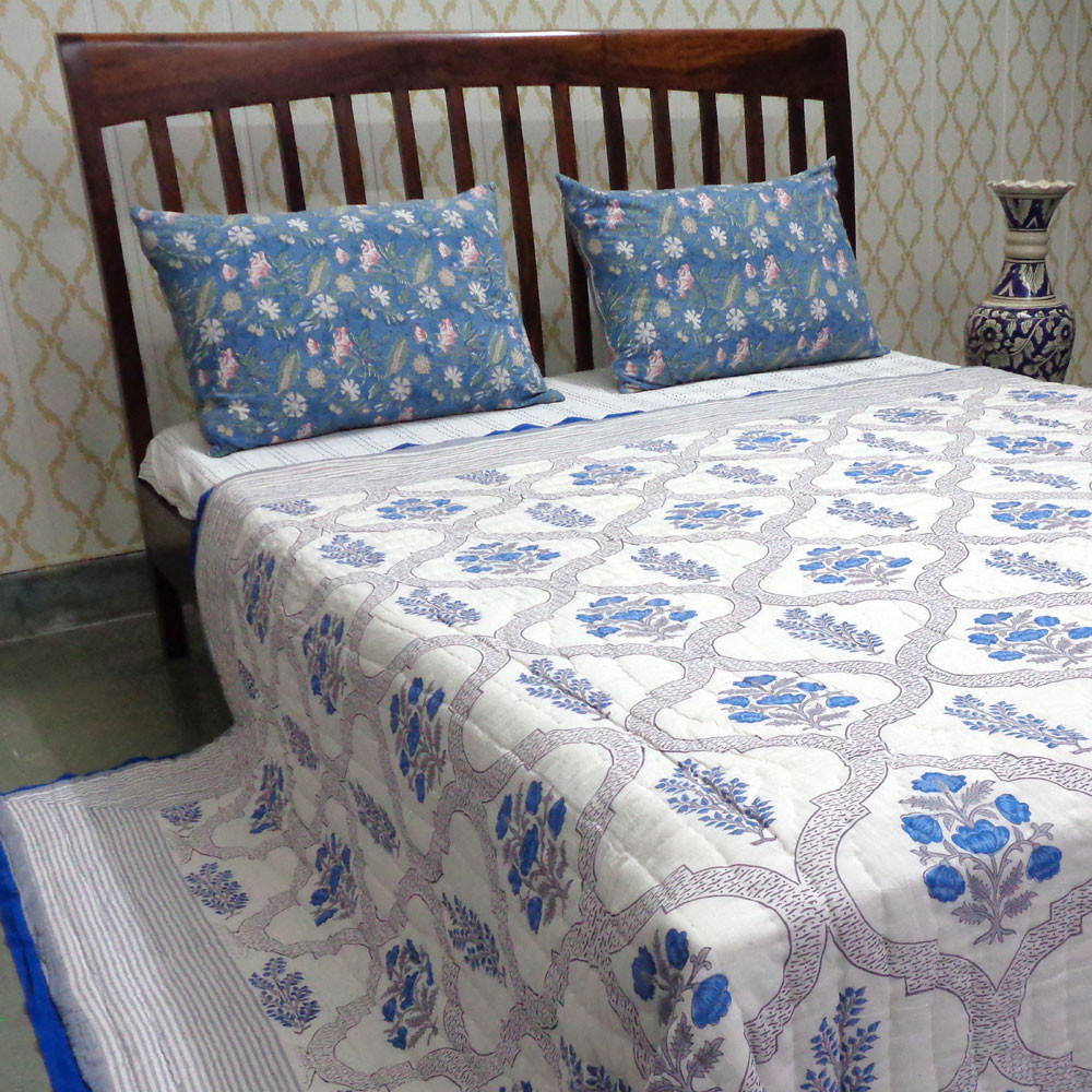 Hand Block Printed Cotton Quilt King Size Shehnaaz Boota 206961