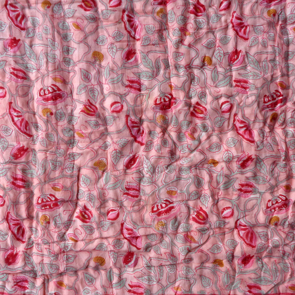Hand Block Printed Cotton Quilt King Size Waterlily Pink Gud 906174