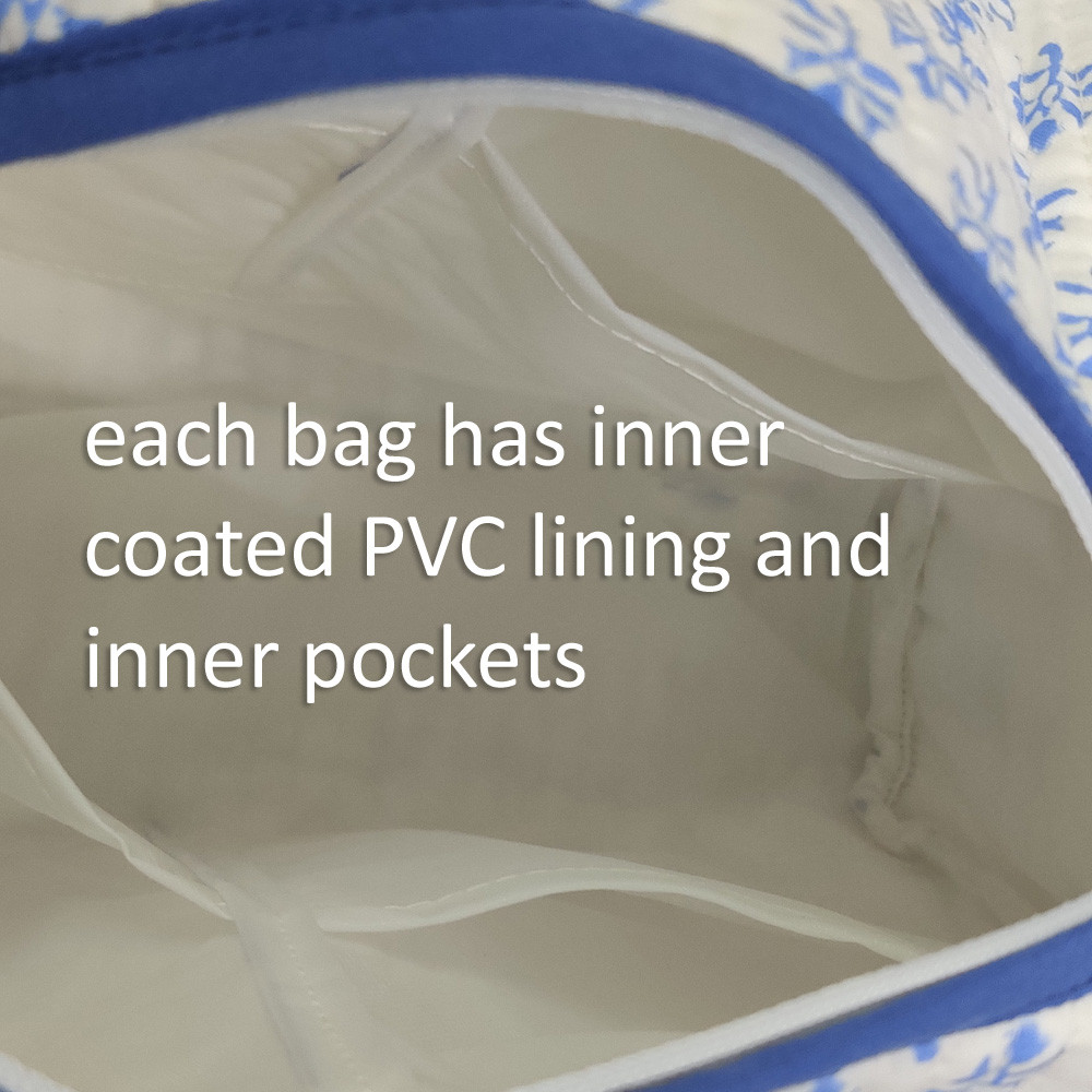 Image of Hand Block Printed Cotton Quilted Cosmetic Bag (Set of 2) | Anarkali Blue Gud 106797