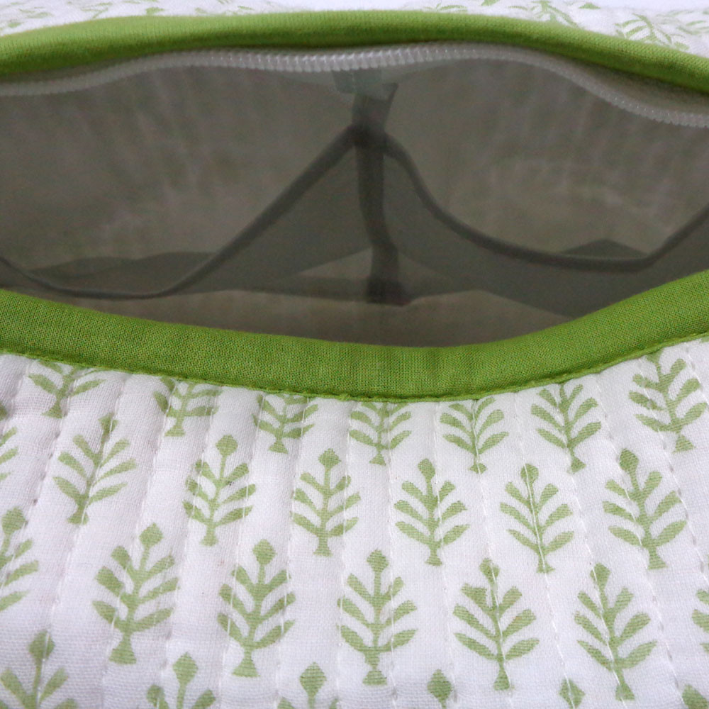 Hand Block Printed Cotton Quilted Cosmetic Bag Set of 2 Neem Booti Celadon Green 207895