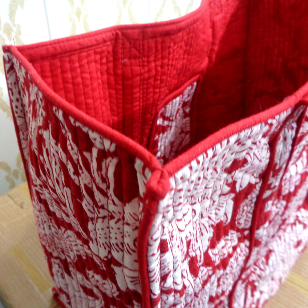 Hand Block Printed Cotton Quilted Tote Bag Amarnath Rococco Red 200196
