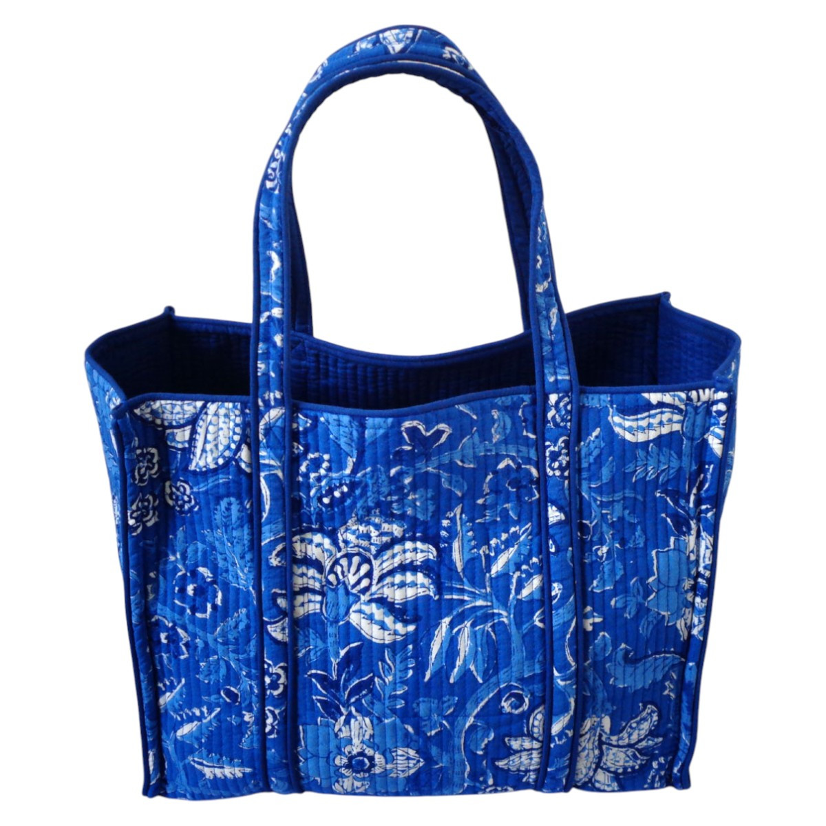 Hand Block Printed Cotton Quilted Tote Bag Anarkali Blue Gud 106797
