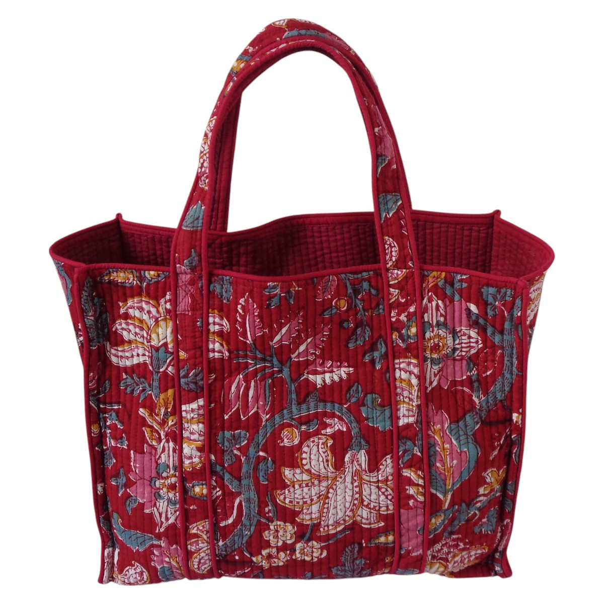Hand Block Printed Cotton Quilted Tote Bag Anarkali Red Gud 201397