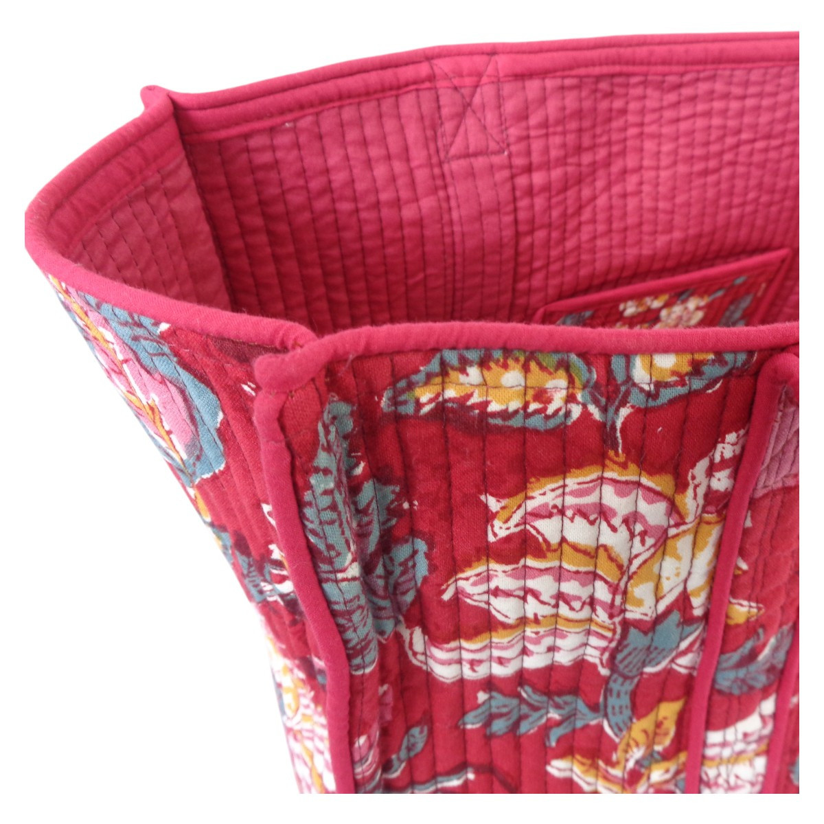 Hand Block Printed Cotton Quilted Tote Bag  Anarkali Red Gud 201397