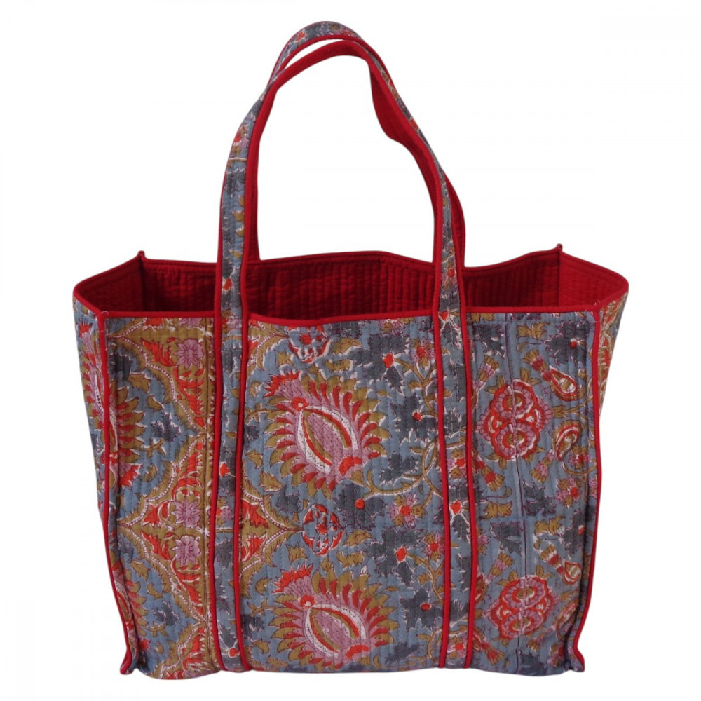 Image of Hand Block Printed Cotton Quilted Tote Bag | Bird Of Paradise Gud 204347