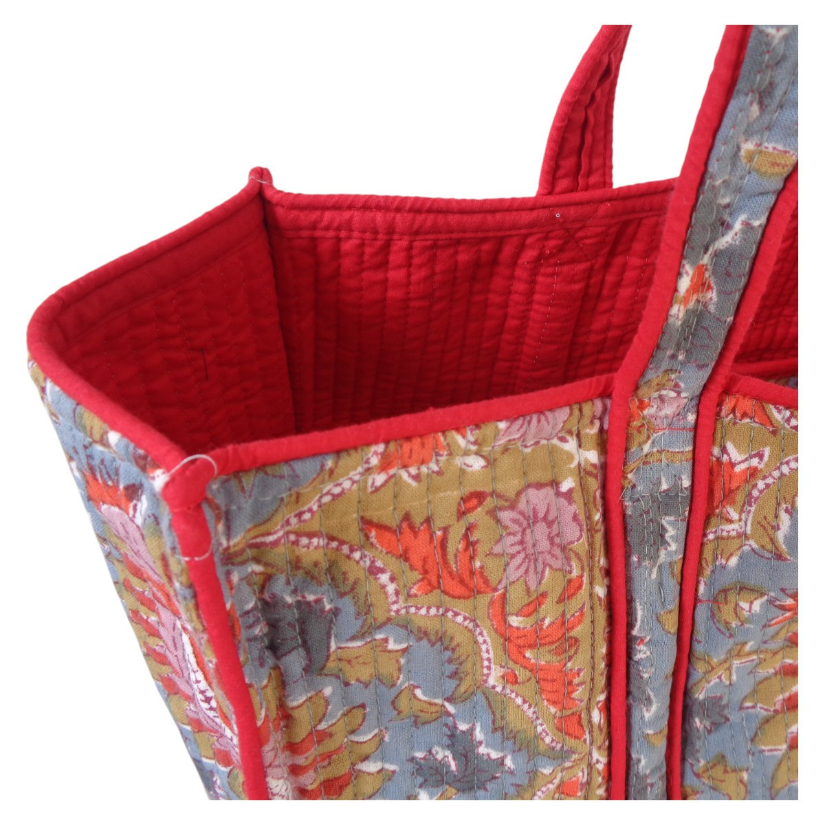 Hand Block Printed Cotton Quilted Tote Bag Bird Of Paradise Gud 204347