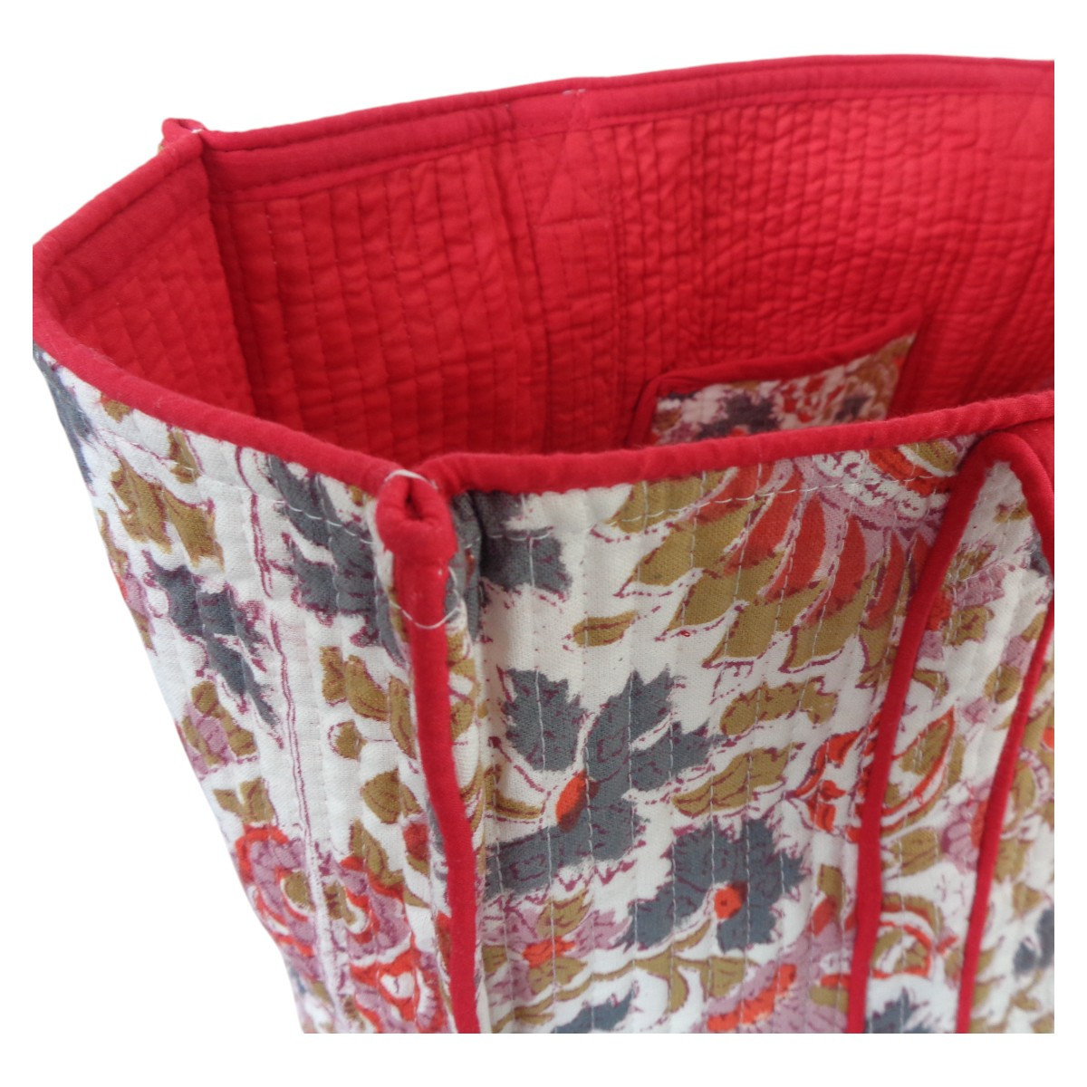 Hand Block Printed Cotton Quilted Tote Bag  Bird Of Paradise Open 204059