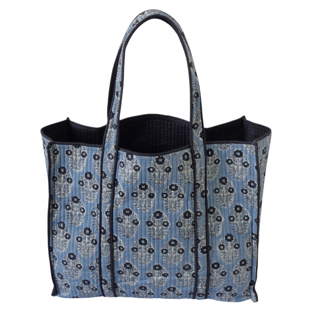 Image of Hand Block Printed Cotton Quilted Tote Bag | Boota Starlight Patti Gud 202505