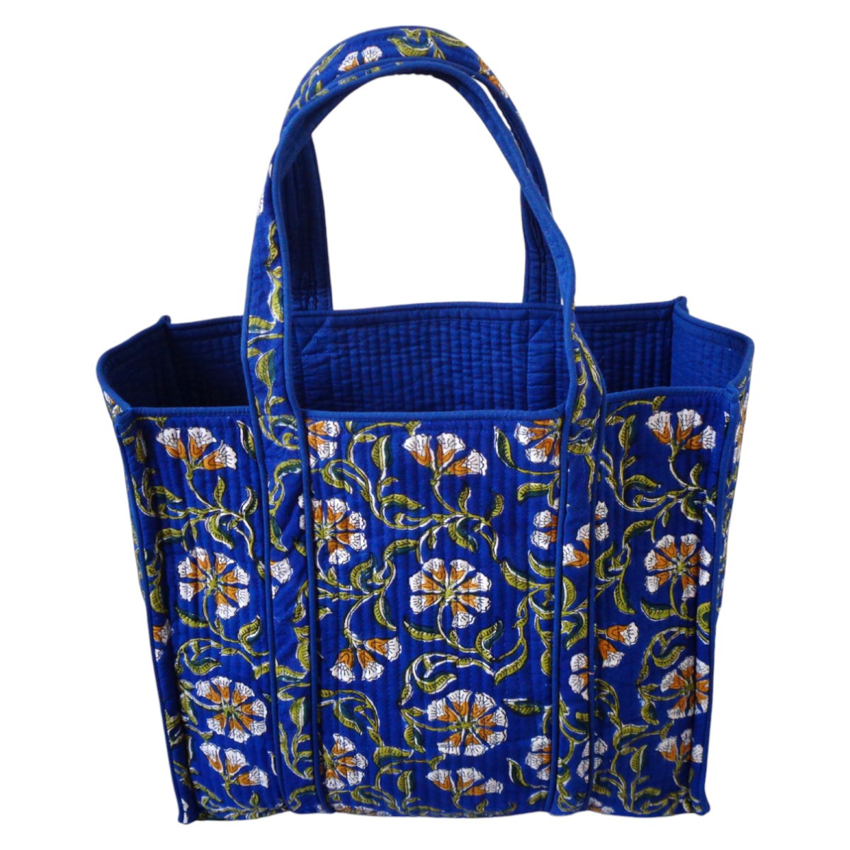 Hand Block Printed Cotton Quilted Tote Bag Chakri Blue Gud 102656