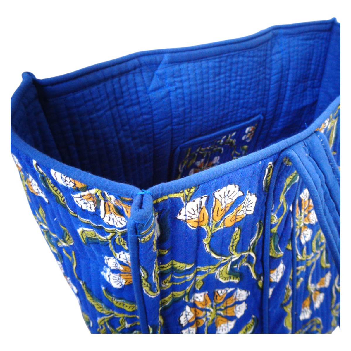 Hand Block Printed Cotton Quilted Tote Bag Chakri Blue Gud 102656