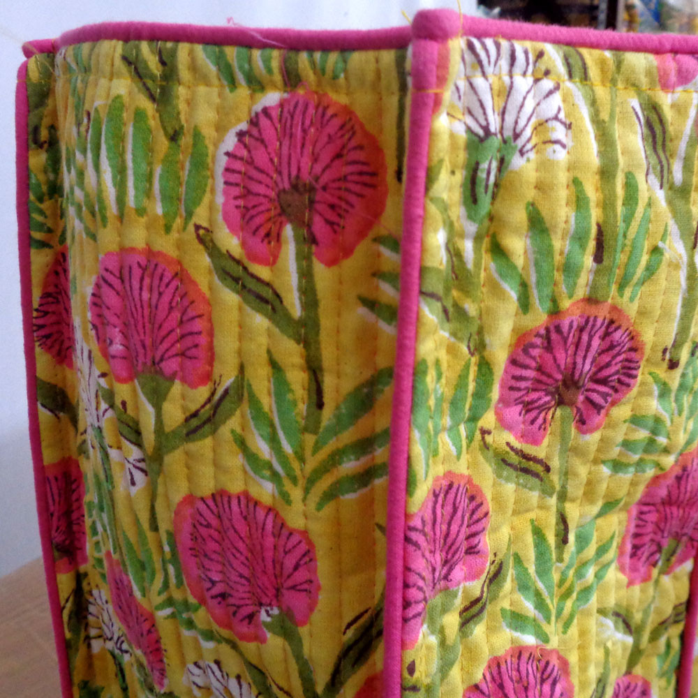 Hand Block Printed Cotton Quilted Tote Bag Desert Blossom Pink Gud 200441