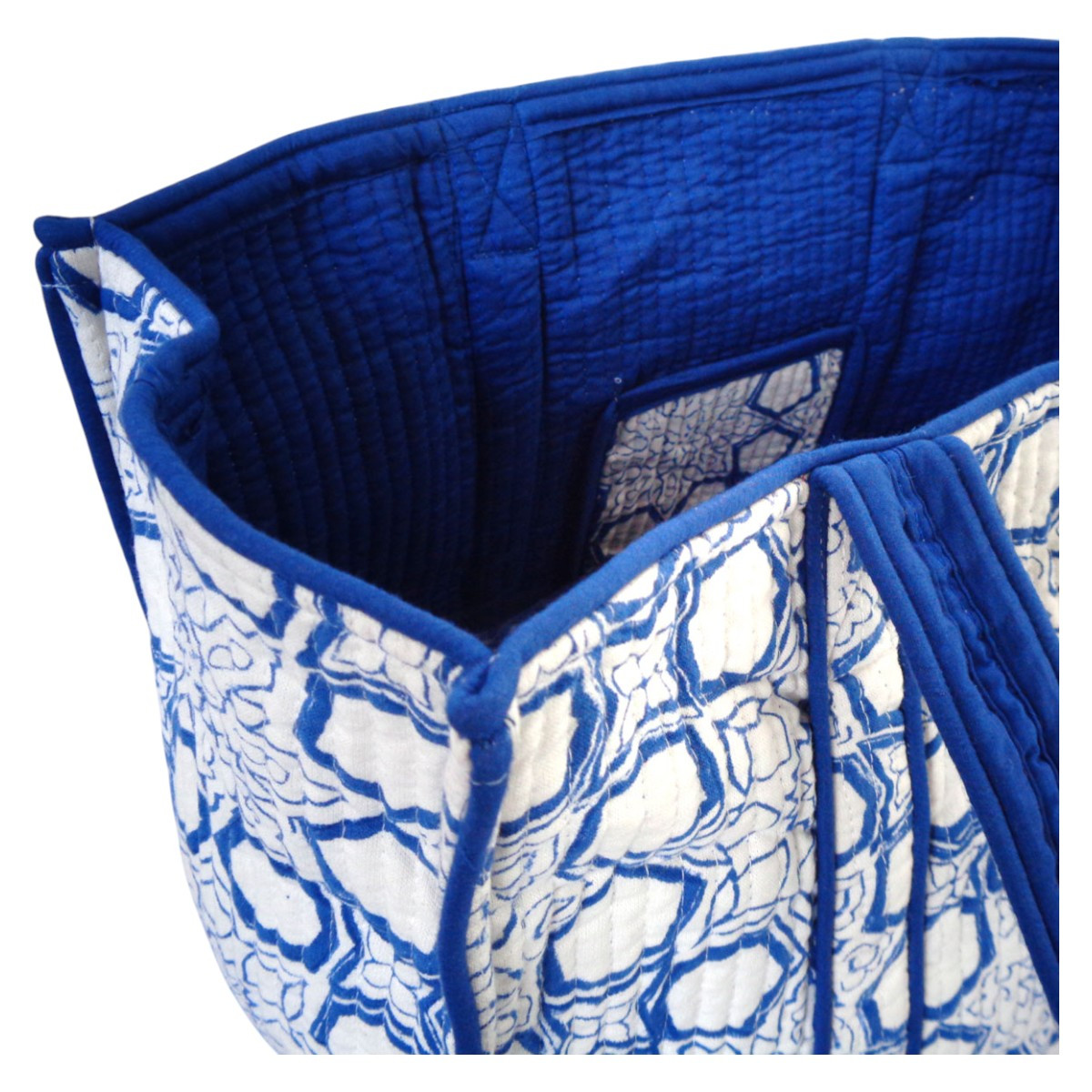 Hand Block Printed Cotton Quilted Tote Bag  Geo Chokri Blue 205196