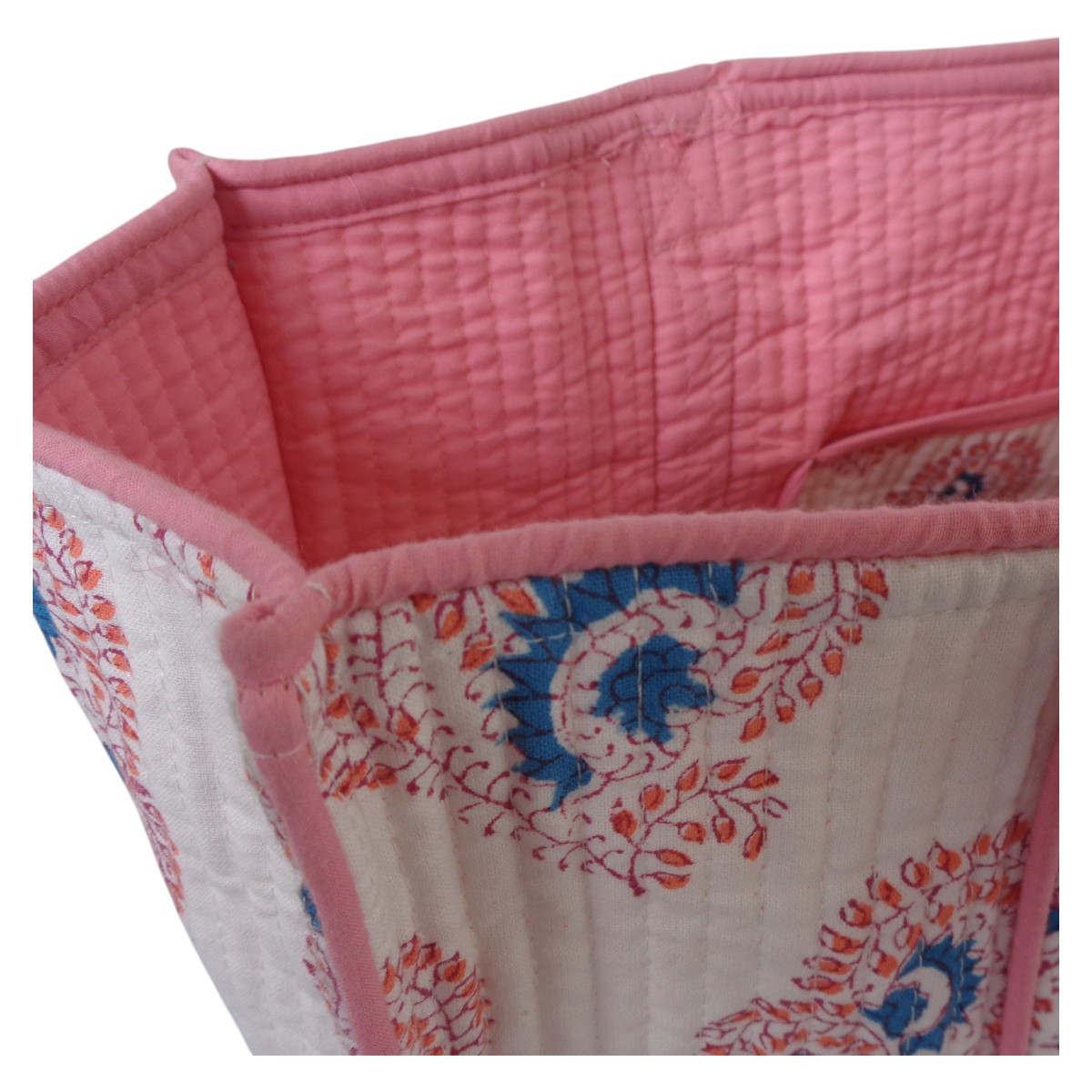 Hand Block Printed Cotton Quilted Tote Bag Kusum Gulabi Boota 205379