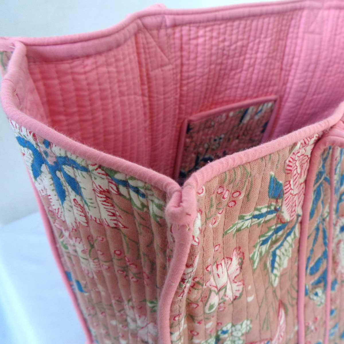 Hand Block Printed Cotton Quilted Tote Bag Misty Rose Gud 202873