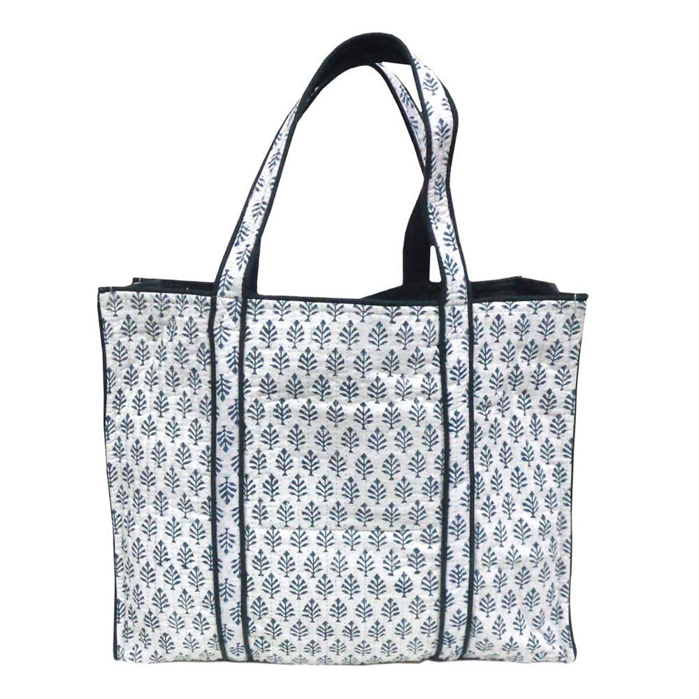 Image of Hand Block Printed Cotton Quilted Tote Bag | Neem Majolika 102625