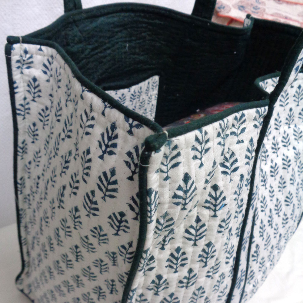 Hand Block Printed Cotton Quilted Tote Bag  Neem Majolika 102625