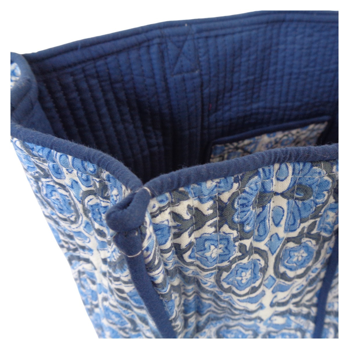 Hand Block Printed Cotton Quilted Tote Bag Phool Chokri Nili 505055