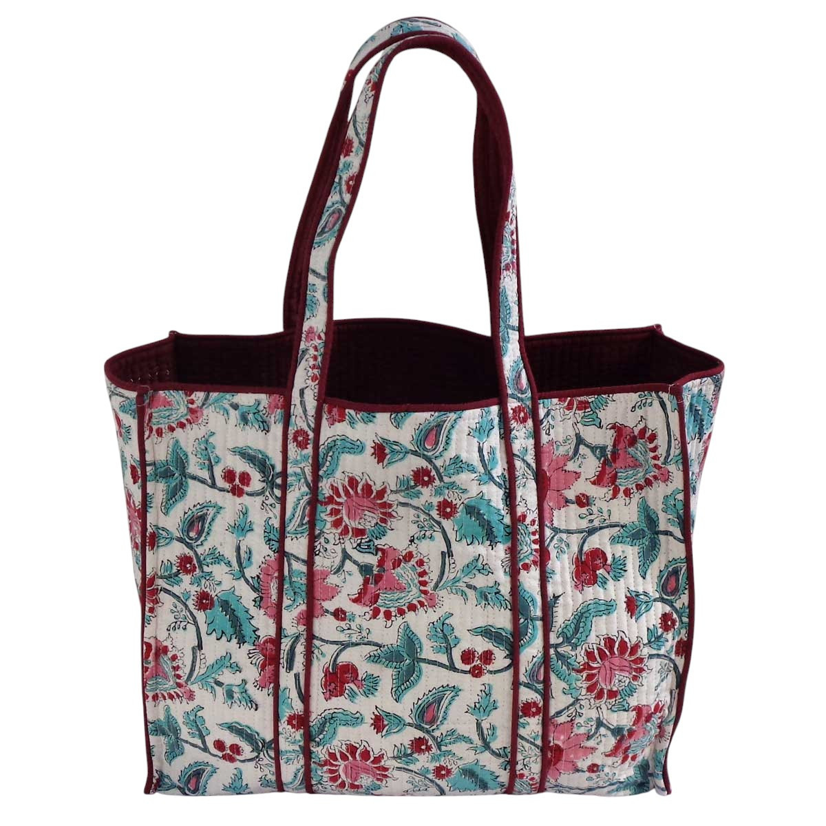 Hand Block Printed Cotton Quilted Tote Bag Phuljhari Open 200865