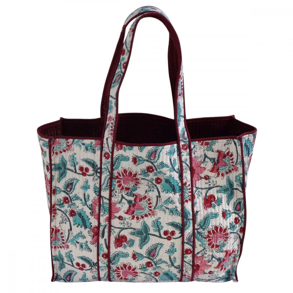 Image of Hand Block Printed Cotton Quilted Tote Bag | Phuljhari Open 200865