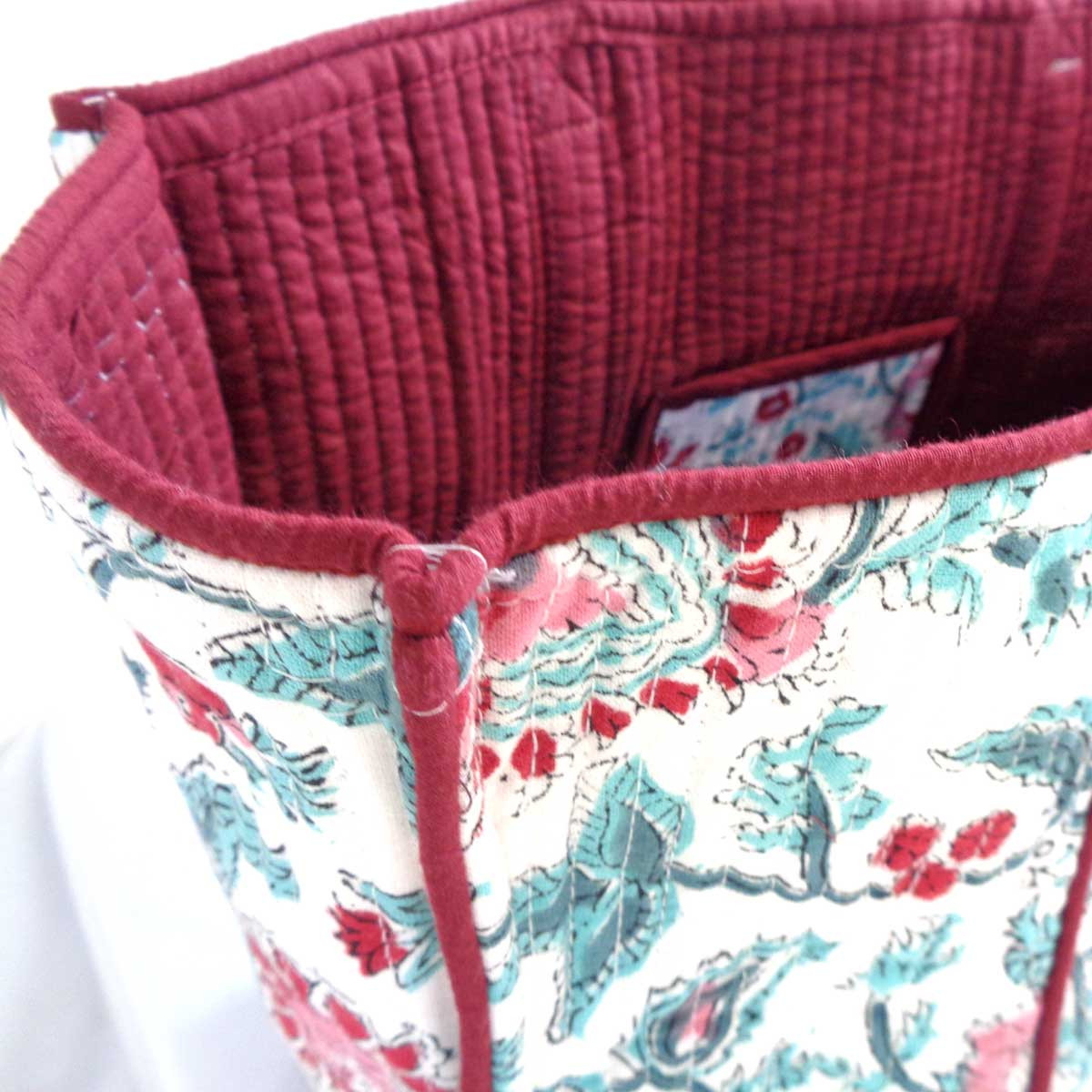 Hand Block Printed Cotton Quilted Tote Bag Phuljhari Open 200865
