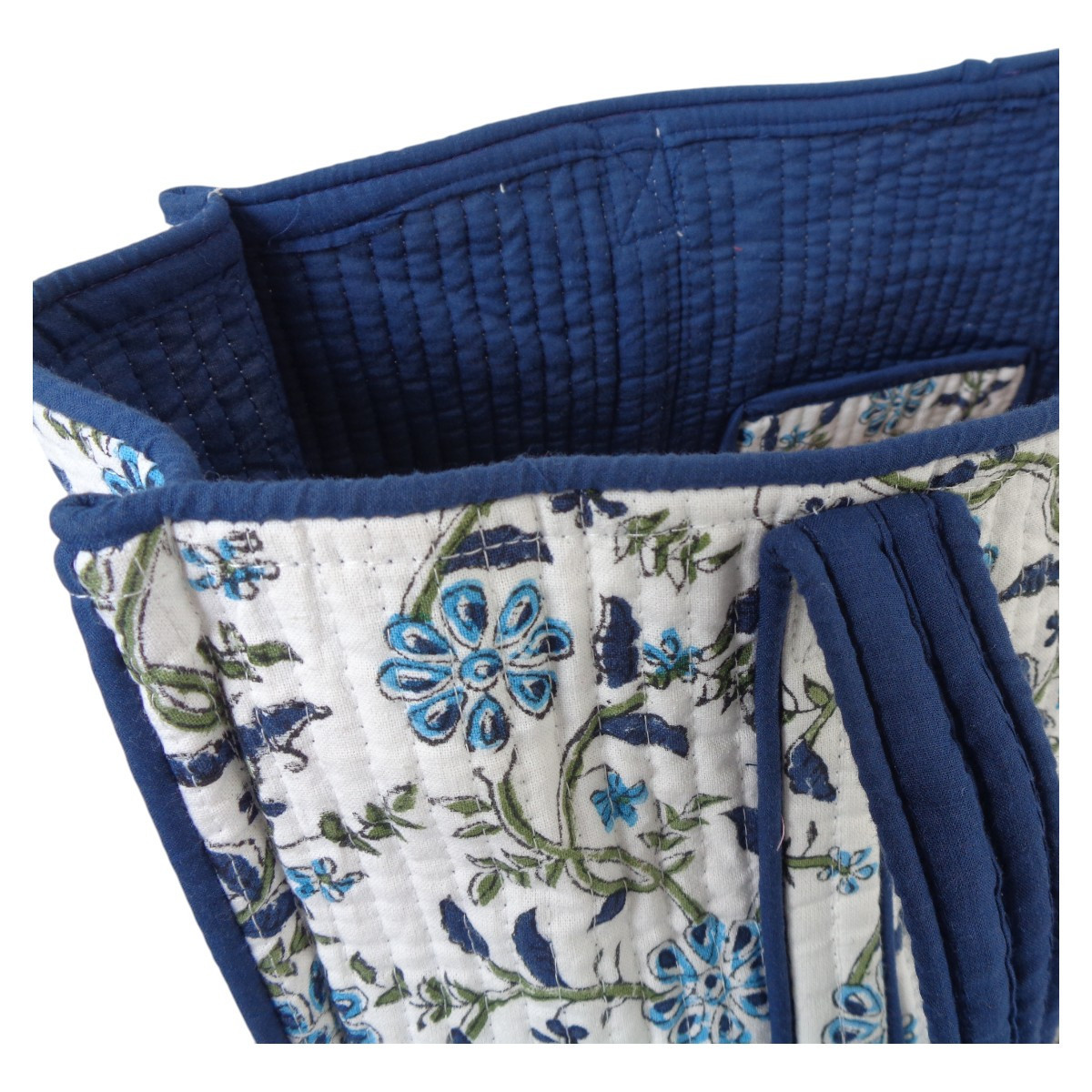 Hand Block Printed Cotton Quilted Tote Bag Ragini Blue 106149