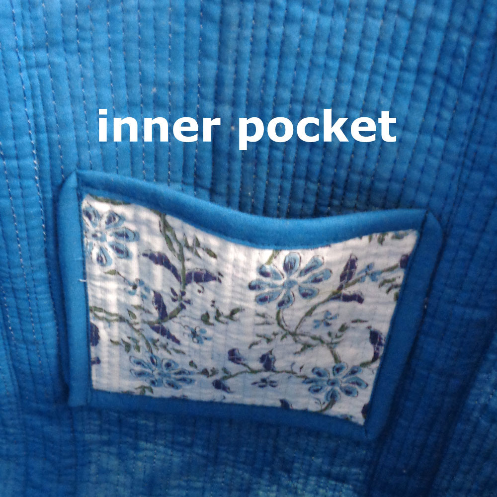 Hand Block Printed Cotton Quilted Tote Bag Ragini Blue 106149