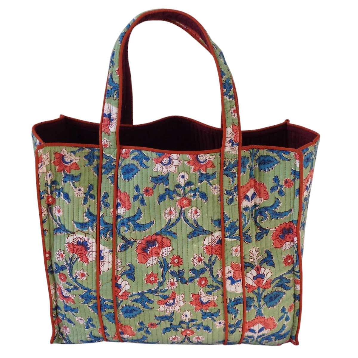 Hand Block Printed Cotton Quilted Tote Bag Rukhsana Jade Gud 204222