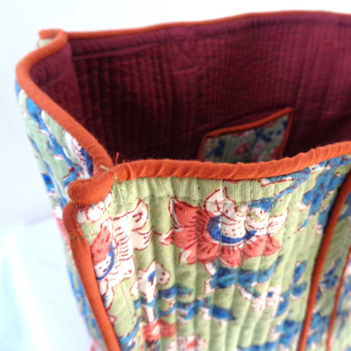 Hand Block Printed Cotton Quilted Tote Bag Rukhsana Jade Gud 204222