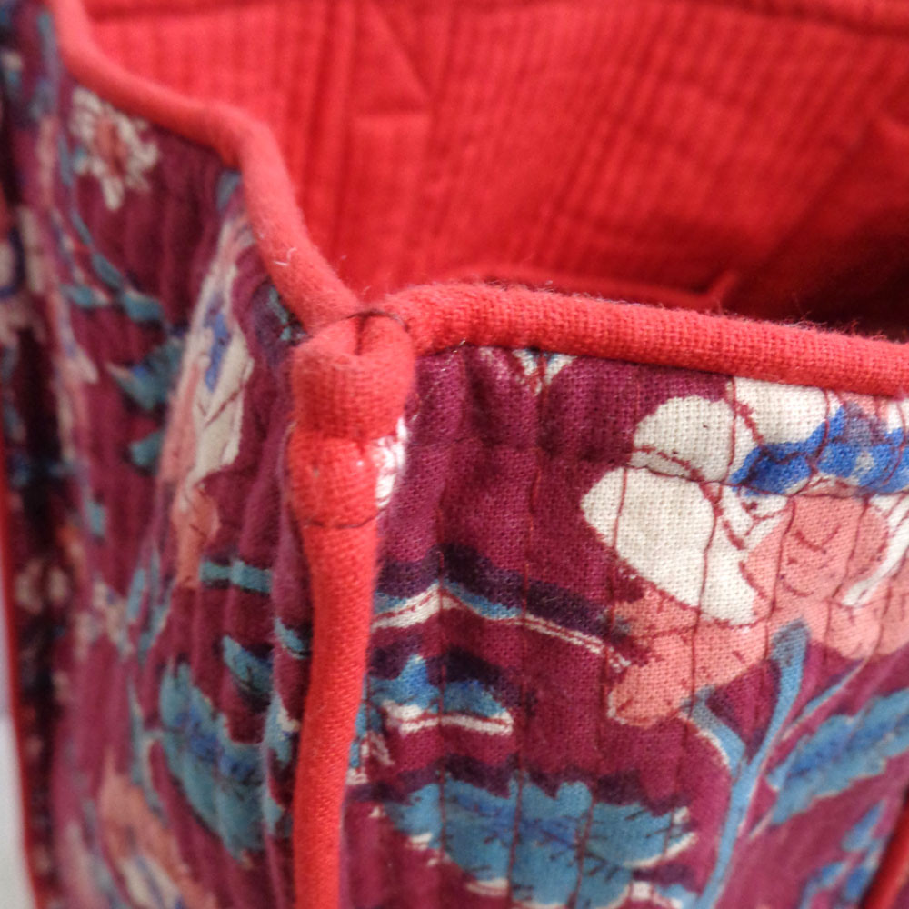 Hand Block Printed Cotton Quilted Tote Bag Rukhsana Maroon Gud 105823