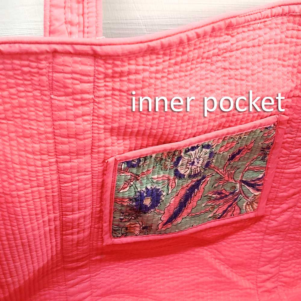 Hand Block Printed Cotton Quilted Tote Bag Wild Flower Ocean Gud 102942