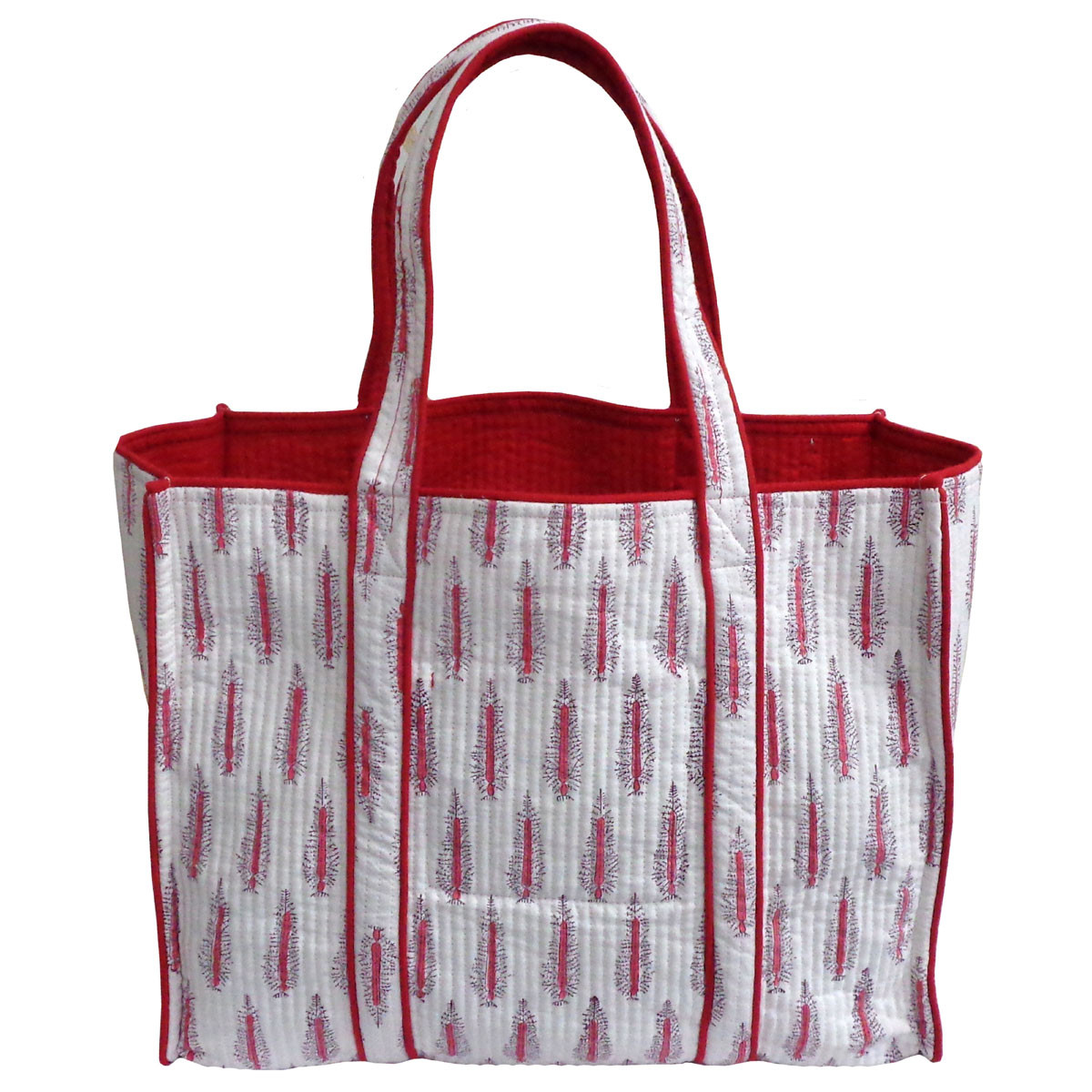 Hand Block Printed Cotton Quilted Tote Bag  Winter Fall Tree Christmas 302397