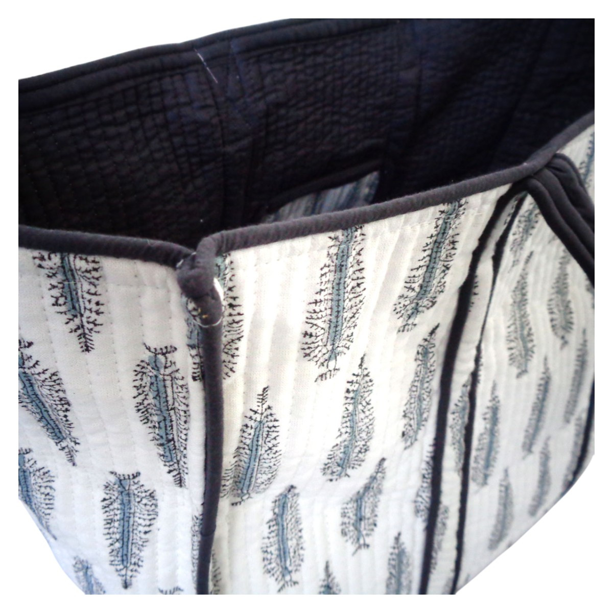 Hand Block Printed Cotton Quilted Tote Bag Winter Fall Tree Grey 107195