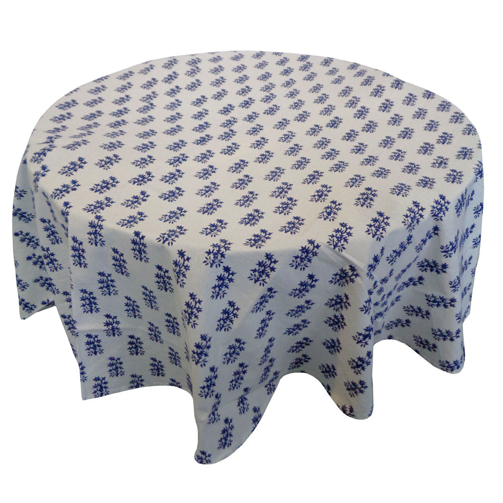 Hand Block Printed Cotton Round Tablecloth 220 cm Patti Booti Blue 105027