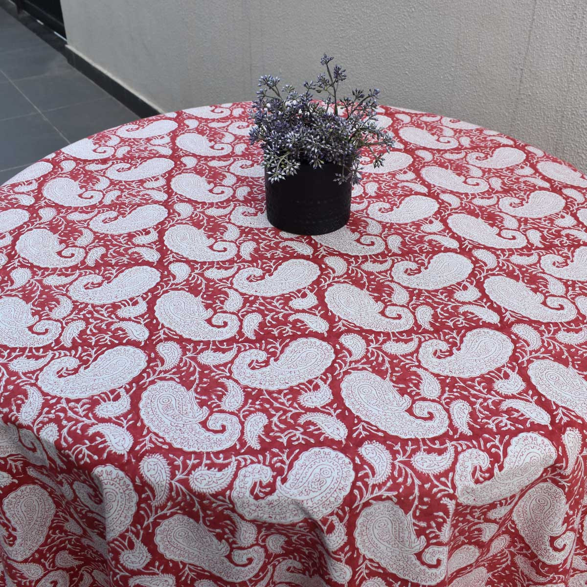 Hand Block Printed Cotton Round Tablecloth 220 cms  Ambi Raspberry 620630