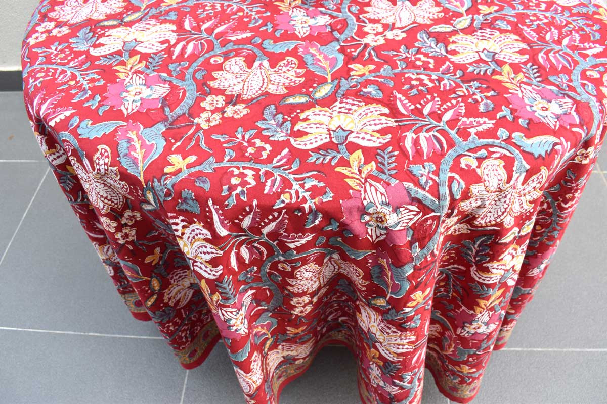 Hand Block Printed Cotton Round Tablecloth 220 cms  Anarkali Red Gud 201397