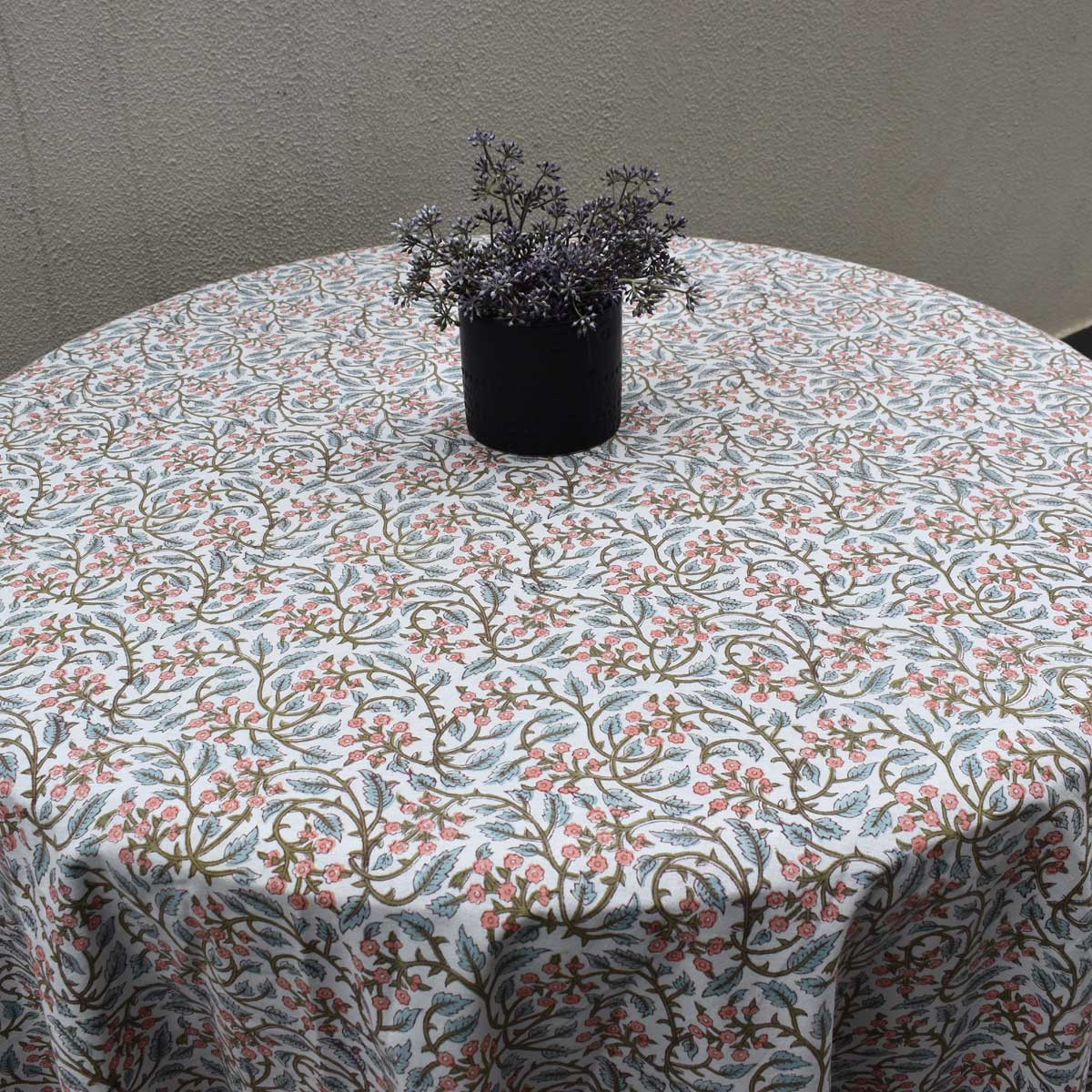 Hand Block Printed Cotton Round Tablecloth 220 cms Berry Pink 106128