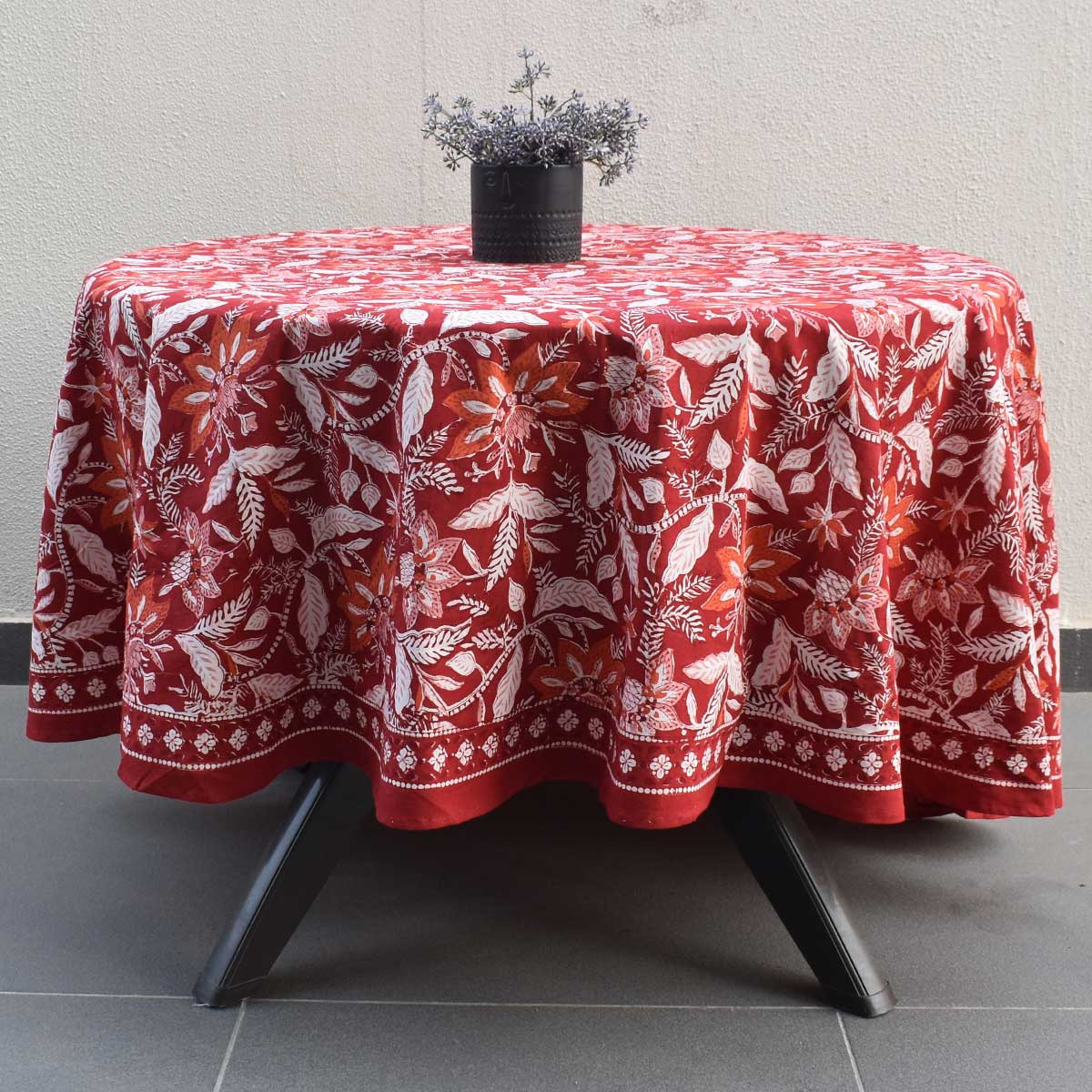 Hand Block Printed Cotton Round Tablecloth 220 cms  Bossanova Red Gud 208858