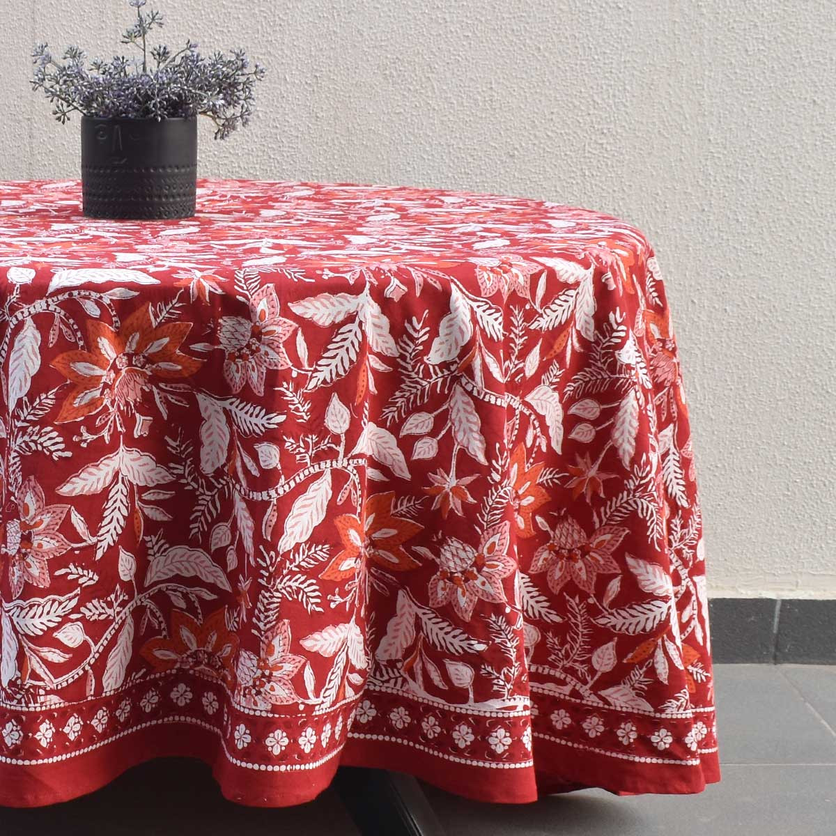 Hand Block Printed Cotton Round Tablecloth 220 cms Bossanova Red Gud 208858