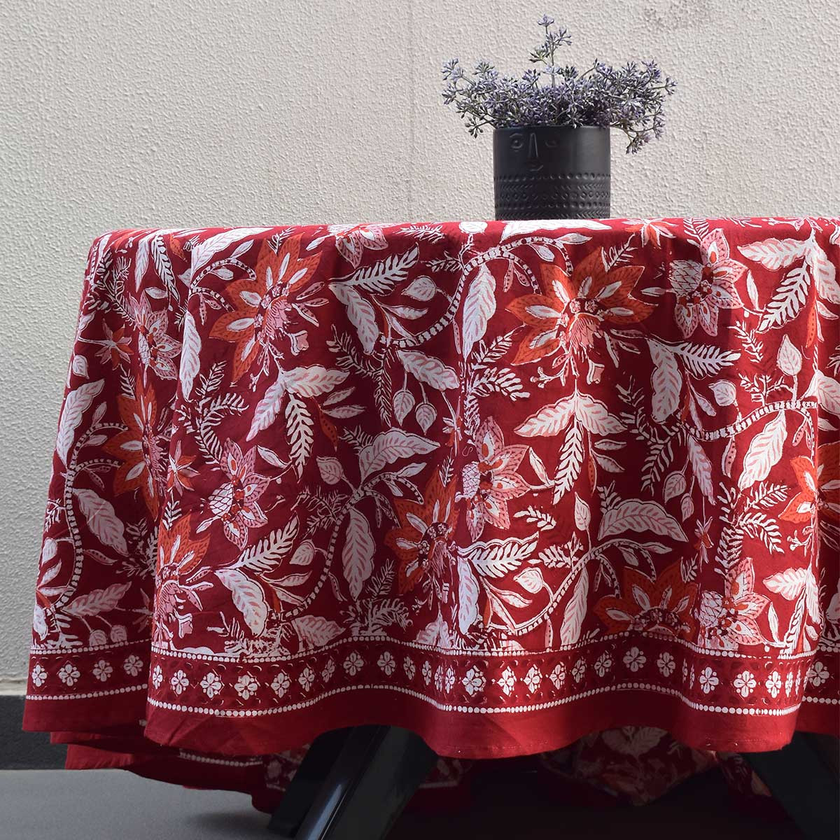 Hand Block Printed Cotton Round Tablecloth 220 cms  Bossanova Red Gud 208858