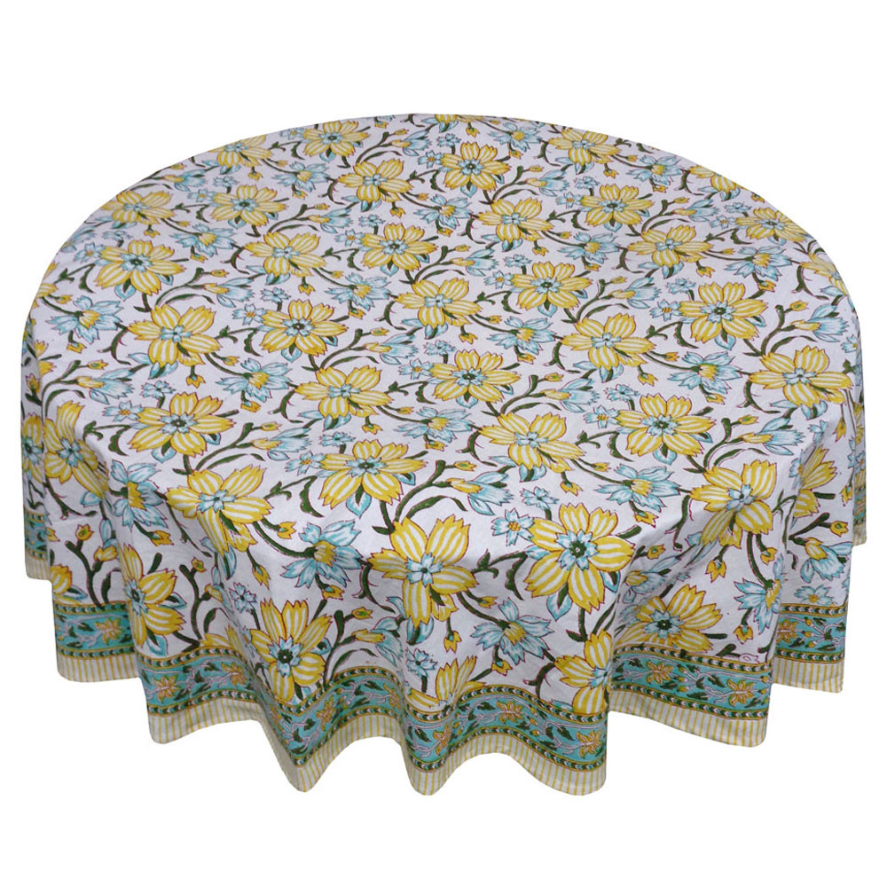 Hand Block Printed Cotton Round Tablecloth 220 cms Champa Kali 204564