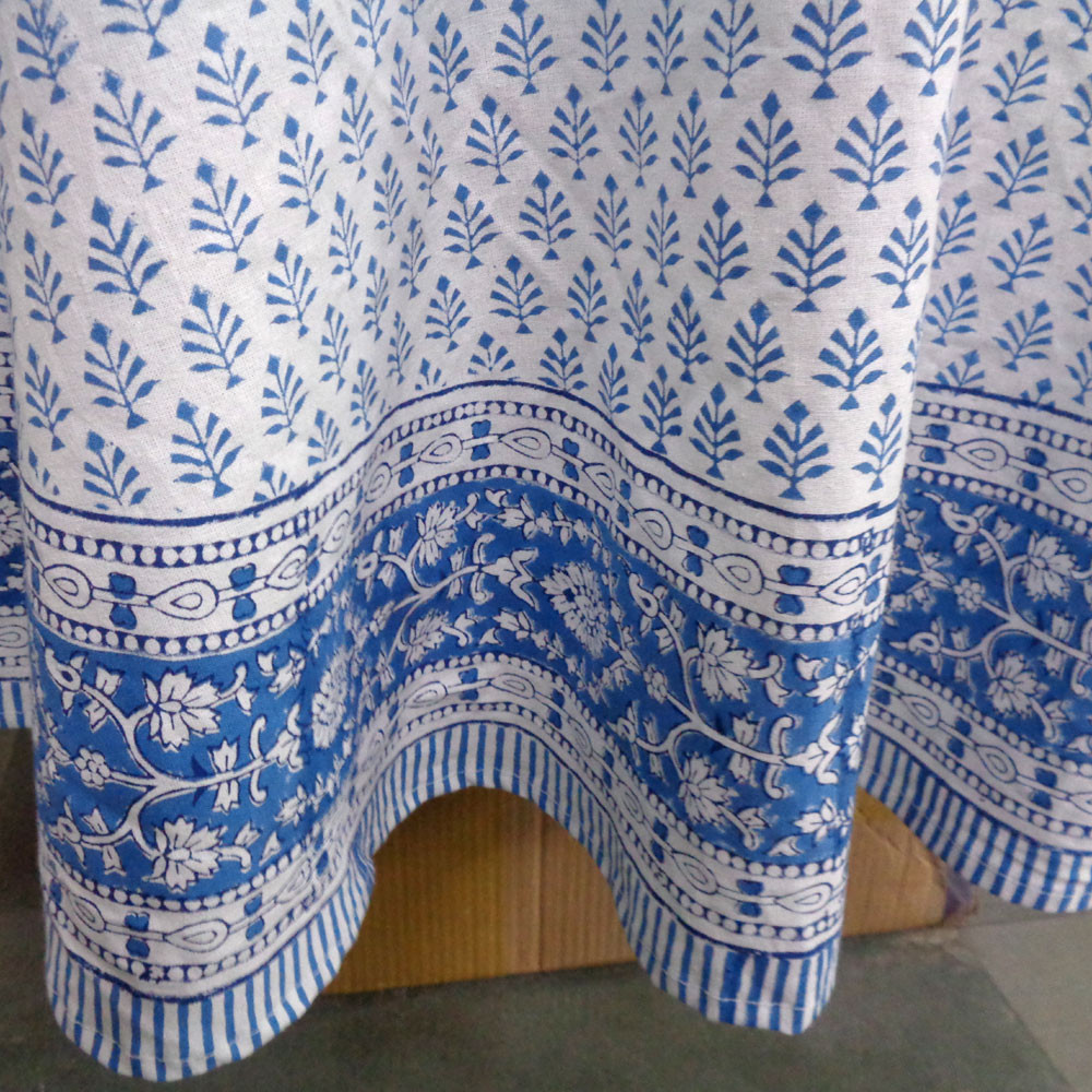 Hand Block Printed Cotton Round Tablecloth 220 cms Neem Limoges Blue 502138