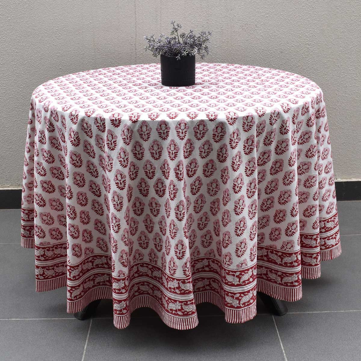 Hand Block Printed Cotton Round Tablecloth 220 cms Boota Lolipop 302334