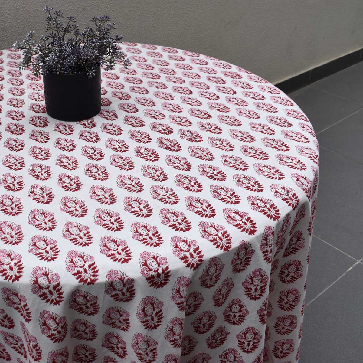 Hand Block Printed Cotton Round Tablecloth 220 cms Boota Lolipop 302334