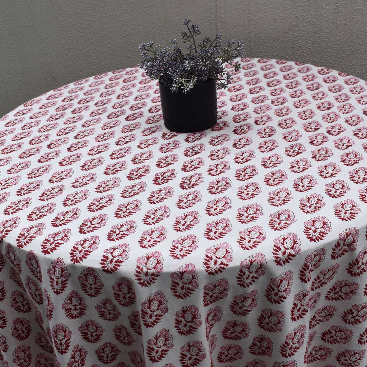 Hand Block Printed Cotton Round Tablecloth 220 cms Boota Lolipop 302334
