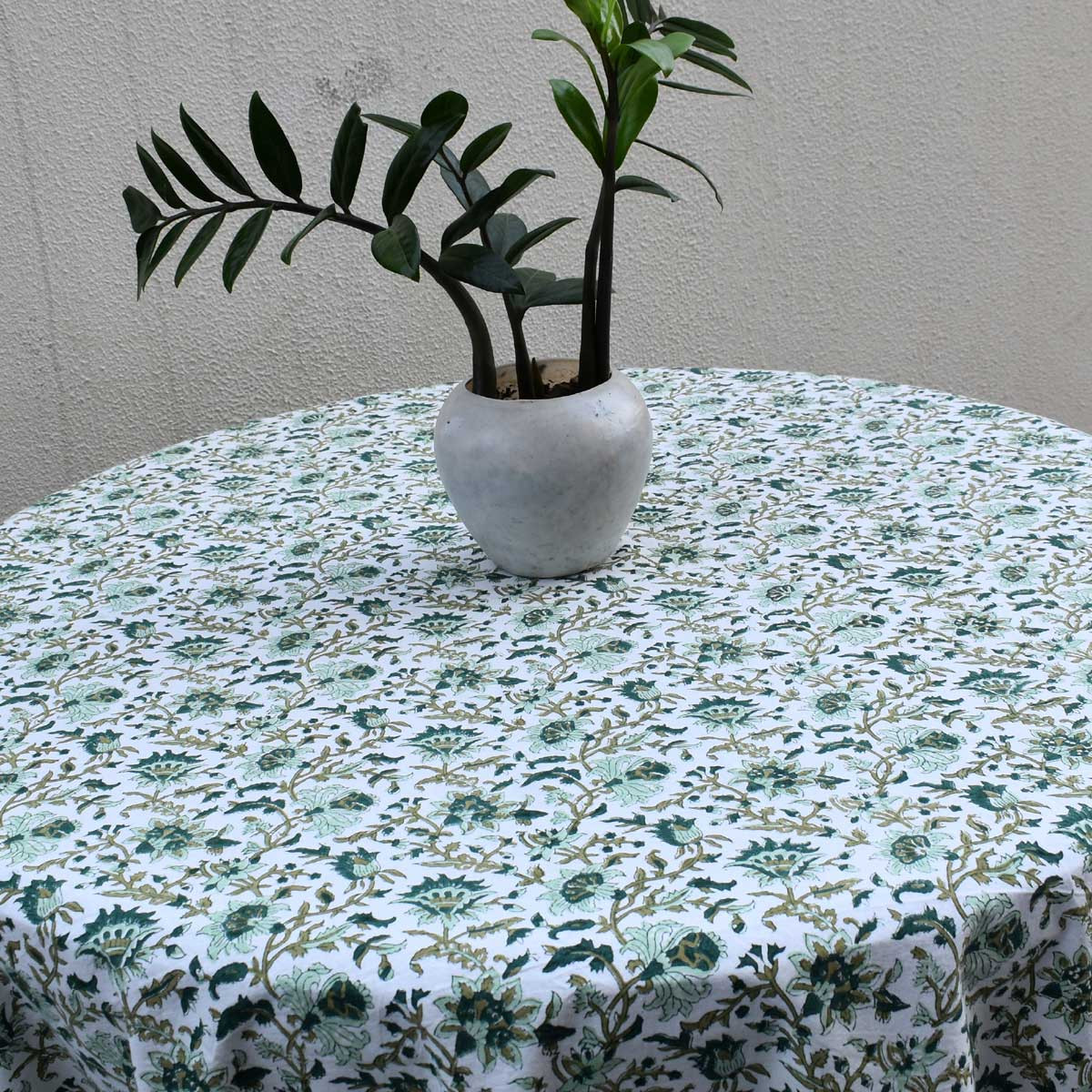 Hand Block Printed Cotton Round Tablecloth 220 cms Hari Bagia Jaal 605170